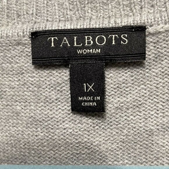 Talbots Ruffled Fair Isle Knit Sweater 1X Gray Black Lambswool Blend Runs Small - Picture 4 of 7